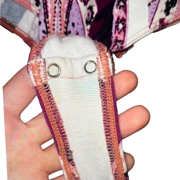 FREE PEOPLE Pick Place Bodysuit Ivory/burgundy, and multi coloring. - Picture 11 of 14